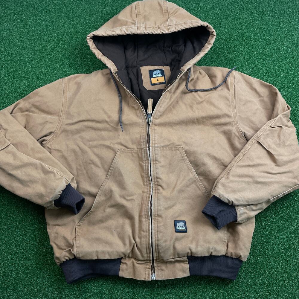 Vintage Berne Mens Brown Lined Heritage Hooded Work Jacket Sz L